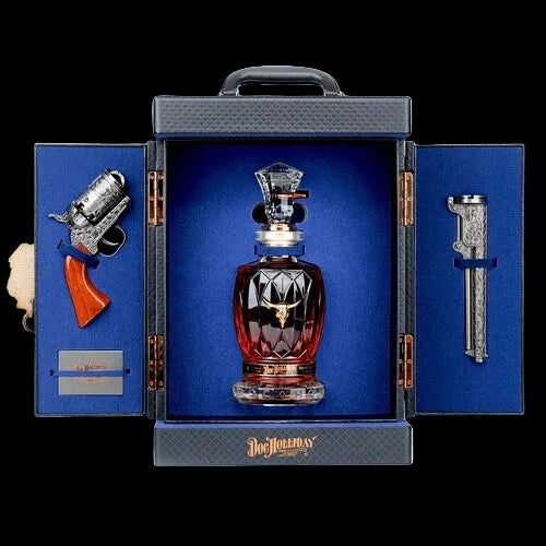 World Whiskey Society Doc Holliday 10 Year Old Straight Bourbon Whiskey Collector's Case with Revolver Decanter