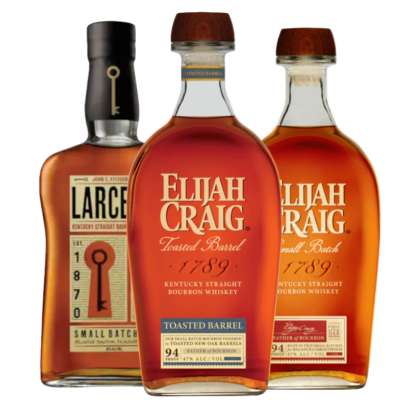 Elijah Craig Toasted Barrel, Elijah Craig Small Batch & Larceny Bourbon Whiskey Bundle 750ml 3-Pack