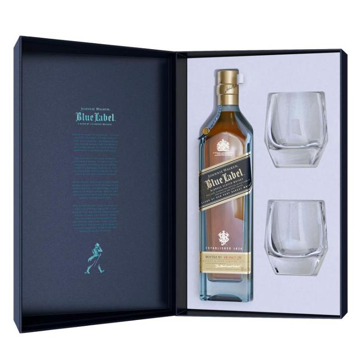 Johnnie Walker Blue Label Blended Scotch Whisky with Glasses 750ml