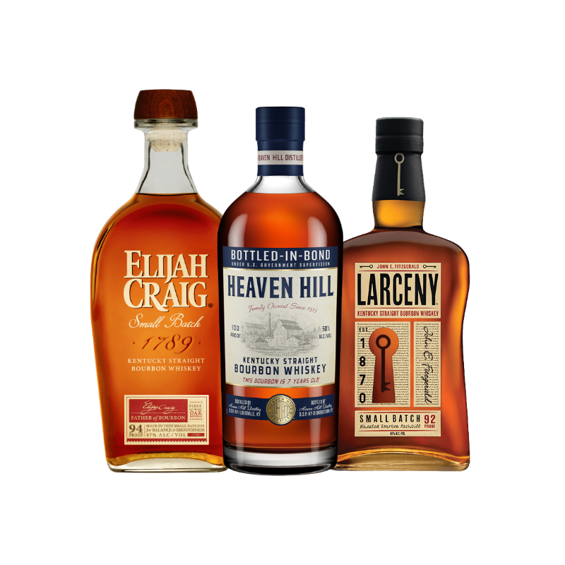 Elijah Craig Small Batch, Heaven Hill 7 Year & Larceny Bourbon Whiskey Bundle 750ml 3-Pack