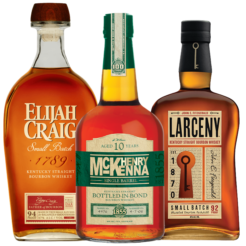 Elijah Craig Small Batch, Henry McKenna 10 Year & Larceny Bourbon Whiskey Bundle 750ml 3-Pack