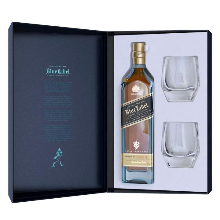 Johnnie Walker Blue Label Gift Set with 2 Scotch Glasses