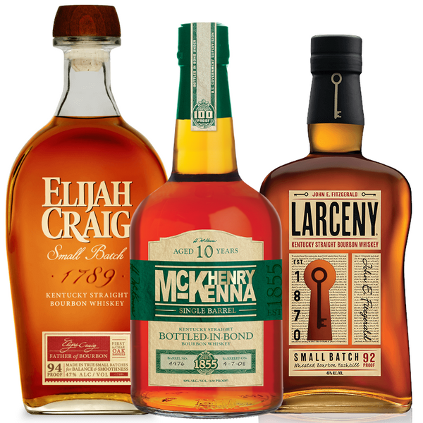 Elijah Craig Small Batch, Henry McKenna 10 Year & Larceny Bourbon Bottle Combo